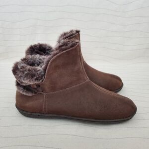 Natural Reflections Womens Brown Suede Leather Faux Fur Booties Shoes Size 7